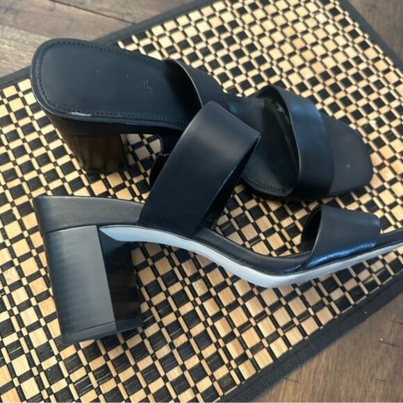 Michael Kors Glenda Black Leather Block Heel Slide Sandals Size 8 - Picture 5 of 12